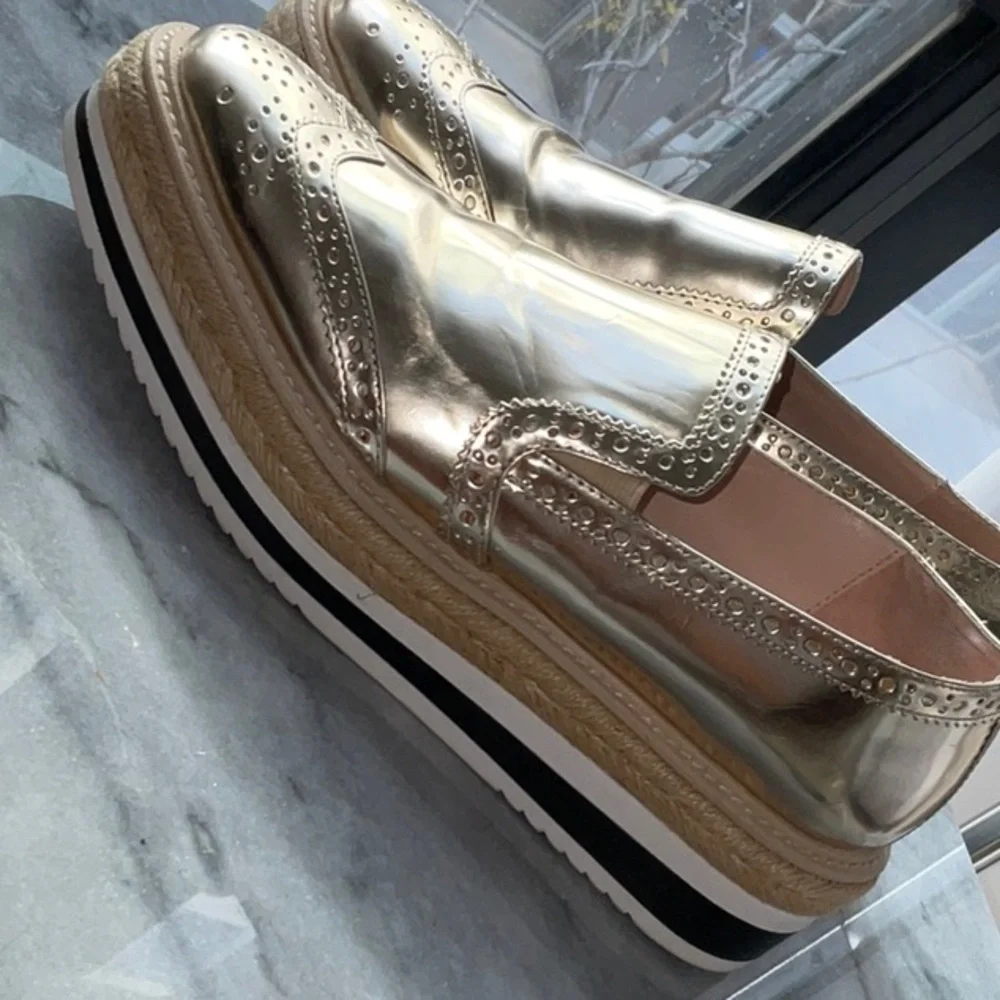 Zara Metallic Gold Platform Loafers